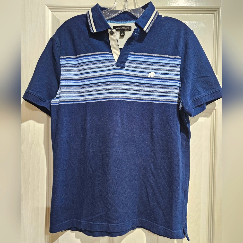 Banana Republic men's cotton polo shirt short sleeve sz S Navy blue, embroidered